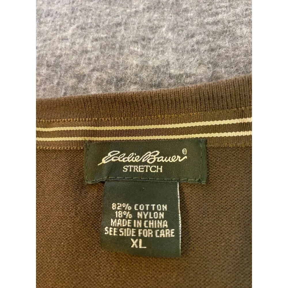 Eddie Bauer Womens Brown Stretch Cardigan XL Cotton Button-Front 3/4‎ Sleeves